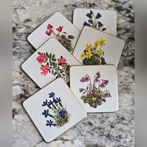 VTG Lady Clare A. W. Robinson Square Floral Felt Back Wood Coasters  Set Of 6